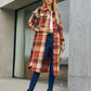 Plaid Pocketed Button Up Trench Coat