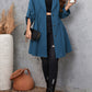 Plus Size Lapel Collar Drawstring Roll-Tab Sleeve Trench Coat