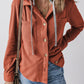 Drawstring Button Up Long Sleeve Hooded Jacket