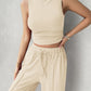 Mock Neck Sleeveless Top and Drawstring Pants Set