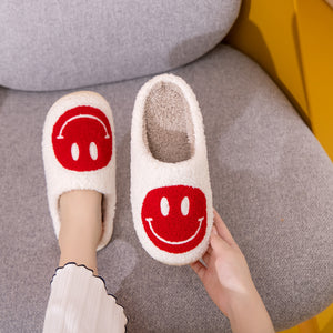 Melody Smiley Face Cozy Slippers (Red/White)