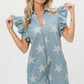 BiBi Ruffled Star Half Zip Denim Romper