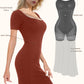 Basic Bae Full Size Built-In Shapewear Square Neck Short Sleeve Dress