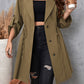 Plus Size Lapel Collar Drawstring Roll-Tab Sleeve Trench Coat