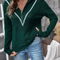 Perfee Contrast Half Zip Long Sleeve Sweater