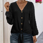 Tied Swiss Dot V-Neck Long Sleeve Blouse