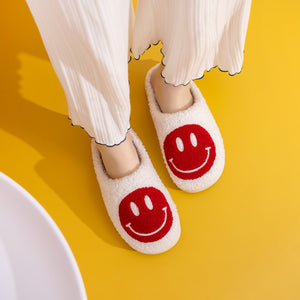 Melody Smiley Face Cozy Slippers (Red/White)