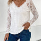 Lace Eyelet V-Neck Long Sleeve Blouse