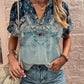 Full Size Printed Notched Short Sleeve Blouse