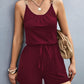 Pocketed Buckle Trim Scoop Neck Romper