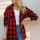 Double Take Drawstring Plaid Long Sleeve Hooded Shacket