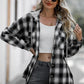 Double Take Drawstring Plaid Long Sleeve Hooded Shacket