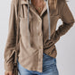 Drawstring Button Up Long Sleeve Hooded Jacket