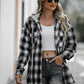 Double Take Drawstring Plaid Long Sleeve Hooded Shacket