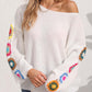 Crochet Flower Long Sleeve Sweater