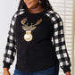 Heimish Full Size Sequin Reindeer Graphic Plaid Top