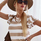 Full Size Striped Round Neck Cap Sleeve T-Shirt