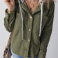 Drawstring Button Up Long Sleeve Hooded Jacket