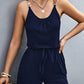 Pocketed Buckle Trim Scoop Neck Romper