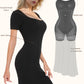 Basic Bae Full Size Built-In Shapewear Square Neck Short Sleeve Dress