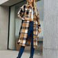 Plaid Pocketed Button Up Trench Coat