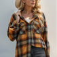 Double Take Drawstring Plaid Long Sleeve Hooded Shacket