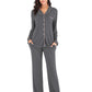 Collared Neck Long Sleeve Loungewear Set with Pockets