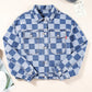 Checkered Button Up Long Sleeve Denim Jacket