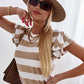 Full Size Striped Round Neck Cap Sleeve T-Shirt