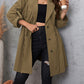 Plus Size Lapel Collar Drawstring Roll-Tab Sleeve Trench Coat