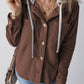 Drawstring Button Up Long Sleeve Hooded Jacket