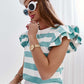 Full Size Striped Round Neck Cap Sleeve T-Shirt