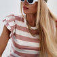 Full Size Striped Round Neck Cap Sleeve T-Shirt