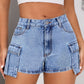 Mid-Rise Waist Denim Shorts with Pockets