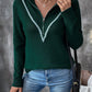 Perfee Contrast Half Zip Long Sleeve Sweater