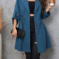 Plus Size Lapel Collar Drawstring Roll-Tab Sleeve Trench Coat