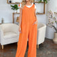 Double Take Full Size Texture Sleeveless Wide Leg Jumpsuit