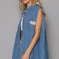 POL Button Down Sleeveless Striped Denim Shirt