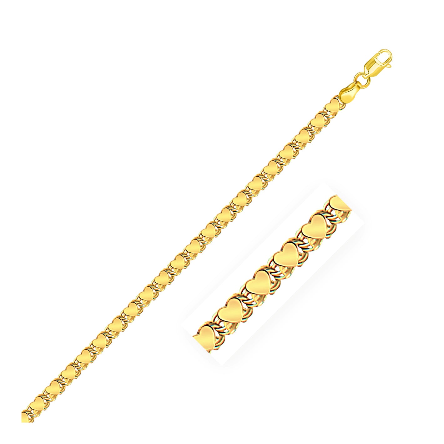 14k Yellow Gold Heart Bracelet (3.20 mm)