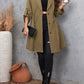 Plus Size Lapel Collar Drawstring Roll-Tab Sleeve Trench Coat