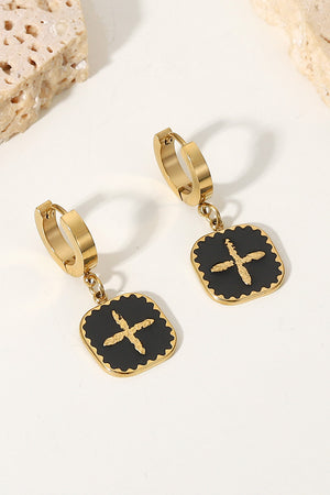 Stainless Steel Plus Sign Square Shape Drop Earrings