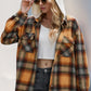 Double Take Drawstring Plaid Long Sleeve Hooded Shacket