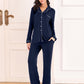 Collared Neck Long Sleeve Loungewear Set with Pockets