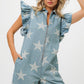 BiBi Ruffled Star Half Zip Denim Romper