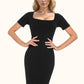 Basic Bae Full Size Built-In Shapewear Square Neck Short Sleeve Dress