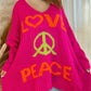 Peace Graphic V-Neck Long Sleeve Sweater