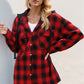 Double Take Drawstring Plaid Long Sleeve Hooded Shacket