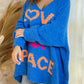 Peace Graphic V-Neck Long Sleeve Sweater