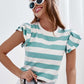 Full Size Striped Round Neck Cap Sleeve T-Shirt