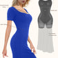 Basic Bae Full Size Built-In Shapewear Square Neck Short Sleeve Dress